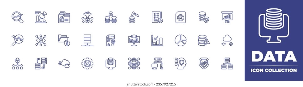 Recopilación de iconos de línea de datos. Trazo editable. Ilustración vectorial. Conteniendo análisis, informes, análisis, visualización, datos, nube, algoritmo, intercambio, base de datos, análisis.