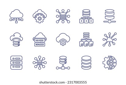 Data line icon set. Editable stroke. Vector illustration. Containing cloud computing, settings, big, cloud server, backup, cloud, modelling, database, analytics, data server, internet.