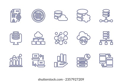 Data line icon set. Editable stroke. Vector illustration. Containing cloud data, database, complexity, web traffic, server, science, loss, quality, transfer, data.
