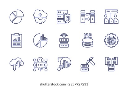 Data line icon set. Editable stroke. Vector illustration. Containing data management, cloud uploading, security, transfer, flow, analysis, cloud storage, storage, analytics.