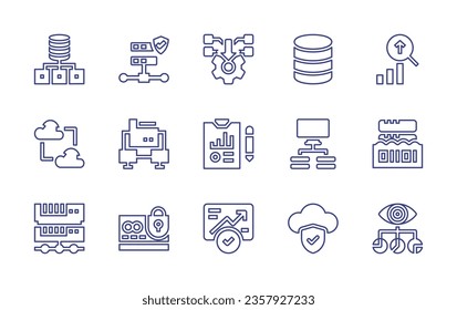 Data line icon set. Editable stroke. Vector illustration. Containing network, transfer, server, system integration, database, analysis, data analytics, lake, data, analytic.