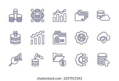Data line icon set. Editable stroke. Vector illustration. Containing analytics, folder, database, data,  science, artificial intelligence, cloud computing, export, server, data analysis.