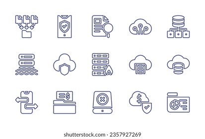 Data line icon set. Editable stroke. Vector illustration. Containing cloud, big data, case, encryption, collection, cloud data, data, storage, security, lake, transfer.