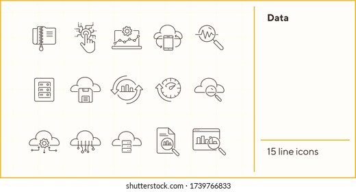 Data line icon set. Information, connection, storage. Cloud service concept. Can be used for topics like technology, innovation, mining