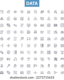 Data line icons, signs set. Data, Analytics, Analysis, Storage, Records, Collection, Database, Processing, Gather outline vector illustrations.