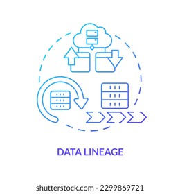 Symbol für das blaue Farbverlauf-Konzept der Datenlinie Informationsfluss-Datensatz. Digitaler Speicher. Data Lake Key Konzept abstrakte Idee dünne Linie Illustration. Einzeln Umrisszeichnung. Myriad Pro-Fett-Schriftart verwendet