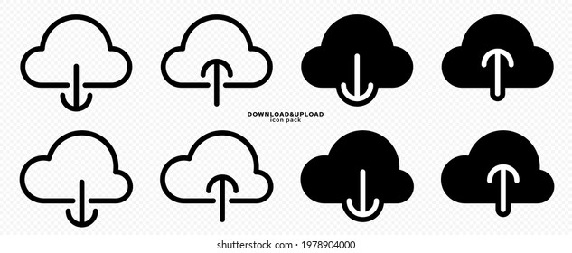 Data loading flat icons set. Downloading and uploading web files. Cloud symbol. Vector elements.
