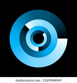 Data loading icon or logo, waiting for the app. Gradient circle from light to dark blue on black background.