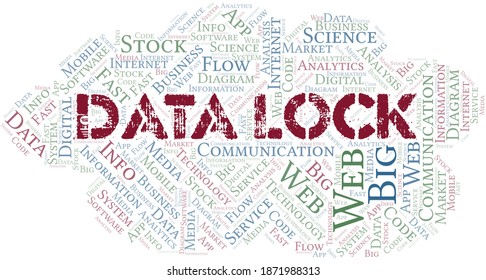 Data Lock vector word cloud, made with text only.
