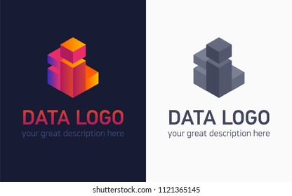 Data logo for business company. The arrows and the blocks figure. Vector design illustration. 3d Design. 