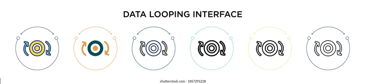 Data looping interface icon in filled, thin line, outline and stroke style. Vector illustration of two colored and black data looping interface vector icons designs can be used for mobile, ui, web