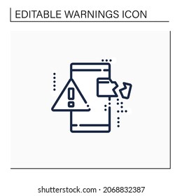 Data Loss Line Icon. Exclamation Point On Phone. Card Destroy. Phone Problems. Warnings Concept.Isolated Vector Illustration.Editable Stroke