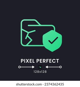 Data loss prevention green solid gradient desktop icon on black. Breach detection. Cyber security. Pixel perfect 128x128, outline 4px. Glyph pictogram for dark mode. Isolated vector image