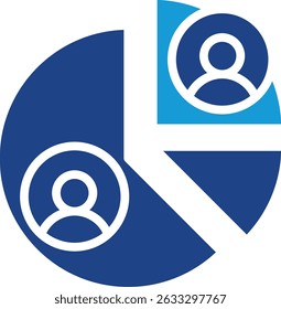 Data management analysis icon demographic market studies, audience segmentation, or resource allocation centered on individuals or groups