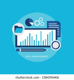 Data management. Data center, Protection. Storage, digital privacy, network server flat. vector illustration with icons.