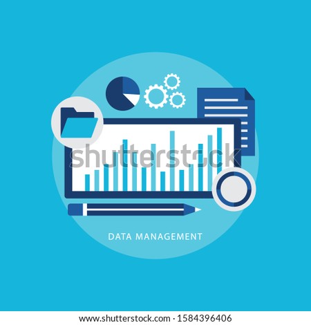 Data management. Data center, Protection. Storage, digital privacy, network server flat. vector illustration with icons.
