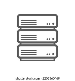 Data Management, Database And Info Storage Isolated Outline Icon. Vector Data Management, Access To Archive On Electronic Device Server, Information Storage. Folders, Digital Base In Computer Sign