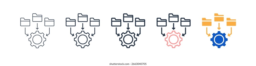 Los iconos de estilo diferentes de Data Management establecen la Ilustración vectorial.