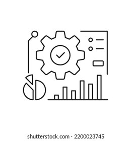 data management or execute process icon. concept of policy logotype outline trend design for web and business or evaluation monitoring for doc management or tax validation sign