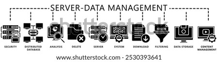 Data management glyph icons set. contain security, server, analysis, data storage, download, filtering, system and more. Vector EPS 10. for UI or UX kit, web and app, finance, office, business