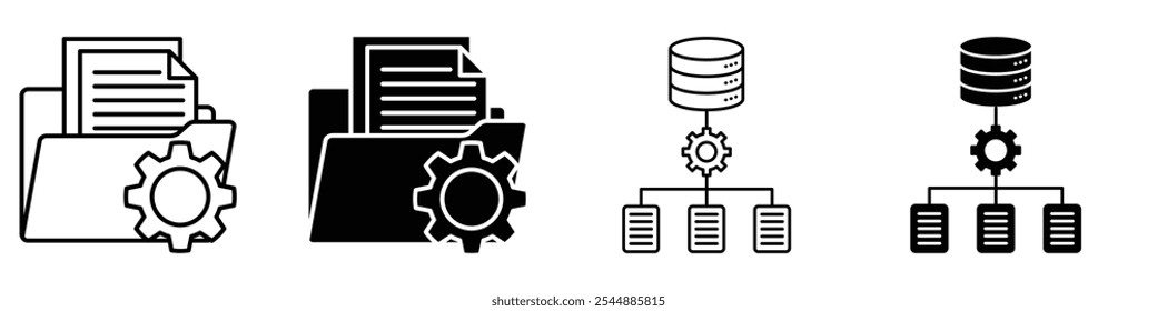 Datenmanagement-Icon-Sammlung in schwarz-weiß gefüllt und solide Vektor-Stil.