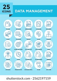 Data Management icon collection set. Containing design data, technology, business, digital, system, management, database