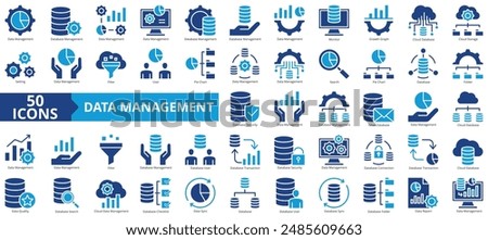 Data management icon collection set. Containing database, monitor, growth graph, cloud, storage, setting, filter icon. Simple flat vector.