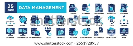 Data Management icon collection set. Containing design data, technology, business, digital, system, management, database	