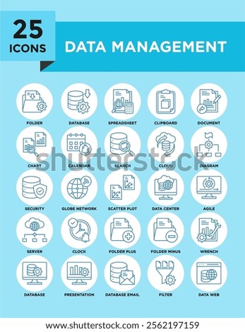 Data Management icon collection set. Containing design data, technology, business, digital, system, management, database