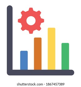 
Data management icon, editable style of bar chart with gear 
