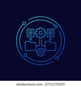 Icono de gestión de datos con carpetas, diseño lineal