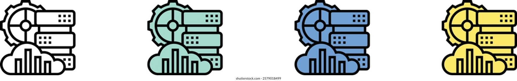 data management icon. Outline, Green, Blue and Yellow Style Design Isolated On White Background