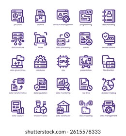Data Management Icon pack for your website, mobile, presentation, and logo design. Data Management Icon line basic color design. Vector graphics illustration and editable stroke.