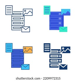 Data management icon set in flat and line style. Information types and storage concept. Vector illustration.