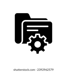 Data management icon. Simple solid style. Document, file, folder, record, digital database, system information concept. Black silhouette, glyph symbol. Vector illustration isolated.