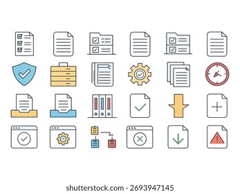 Colección de iconos de gestión de datos para aplicaciones de Web y móviles Concepto de sistema de gestión de documentos