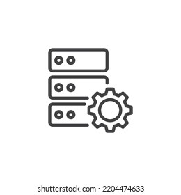 Data management line icon. Database setting linear style sign for mobile concept and web design. Computer server and gear outline vector icon. Symbol, logo illustration. Vector graphics
