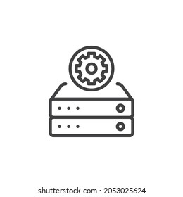 Icono de línea de administración de datos. signo de estilo lineal para concepto móvil y diseño web. Icono de vector de esquema de engranaje de configuración de base de datos. Símbolo, ilustración del logotipo. Gráficos vectoriales