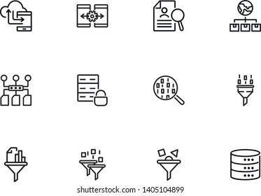Data management line icon set. Binary code, structure, storage, filter. Information technology concept. Can be used for topics like database, IT project, development