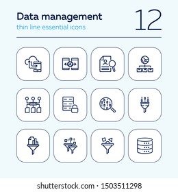 Data management line icon set. Binary code, structure, storage, filter. Information technology concept. Can be used for topics like database, IT project, development