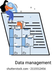 Data management metaphor, privacy media center, business protection, rational storage of information, digital privacy. Efficient data manager, cost-effective safe organization, storage and use of data