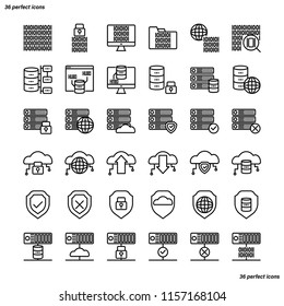 Data Management Outline Icons perfect pixel. Use for website, template,package, platform. Concept business object design.