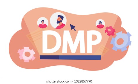 Data management platform concept. Computer software. Data organize and analyze. Analytic app. Vector illustration in cartoon style