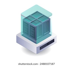 Data Management in Server Rack Technology flat isometric illustration