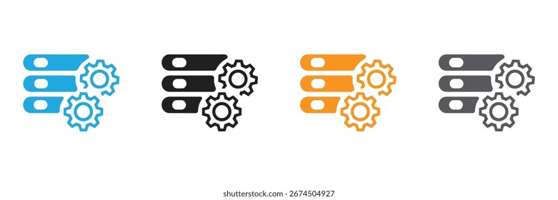 Conjunto de ícones do sistema de gerenciamento de dados com engrenagens