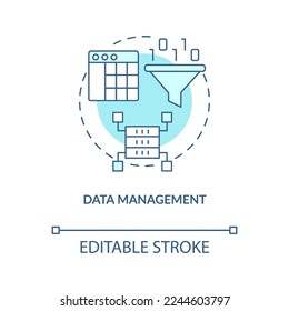 Data management turquoise concept icon. Digital service. Information processing stage abstract idea thin line illustration. Isolated outline drawing. Editable stroke. Arial, Myriad Pro-Bold fonts used
