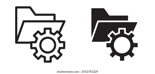 Data management vector icon set black filled and outlined style.