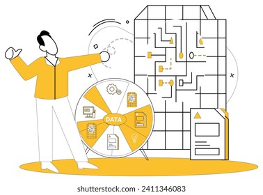 Data management vector illustration. Data analytics breathes life into numbers, transforming them into strategic assets Financial insights are treasures unearthed by analytical archaeologists data