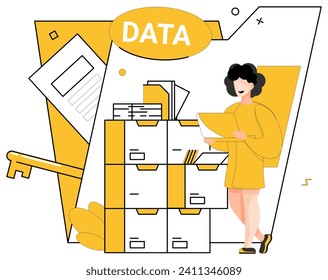 Data management vector illustration. Monitoring pulse data is heartbeat ever-evolving analytical landscape Analyzing trends is compass guiding businesses through ever-shifting digital terrain