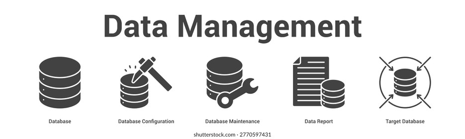 Data Management web banner icon set vector illustration concept for business with icon of Database, Database Configuration, Database Maintenance, Data Repo.